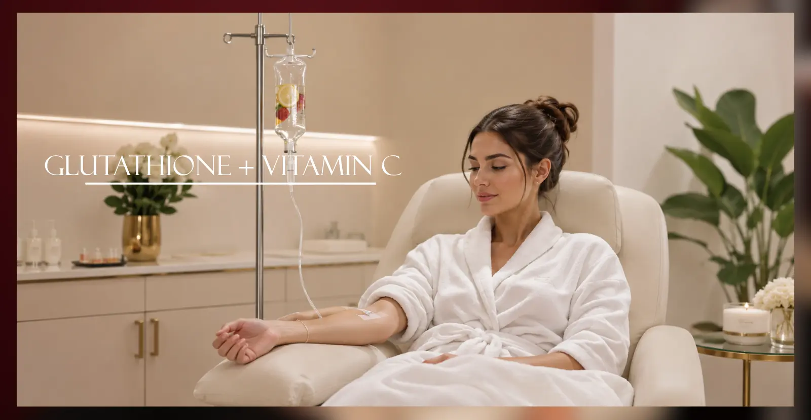 An image of a case or patient receiving a glutathione IV drip at Charisma Clinics.
